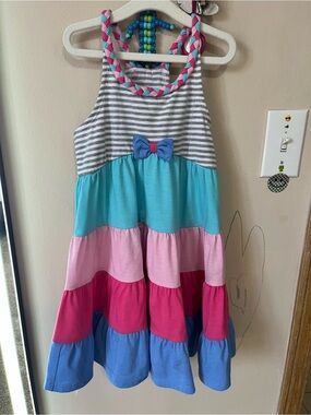 🎀 Girls' Jona Michelle Striped Tank Tiered Dress with Bow - Pink, Blue, Aqua 🎀